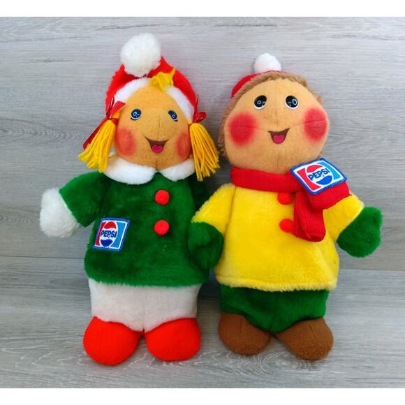 Vintage MCM Animal Fair Pepsi Caroler Plush Doll Santa's Helpers Set Of 2 - Picture 1 of 5